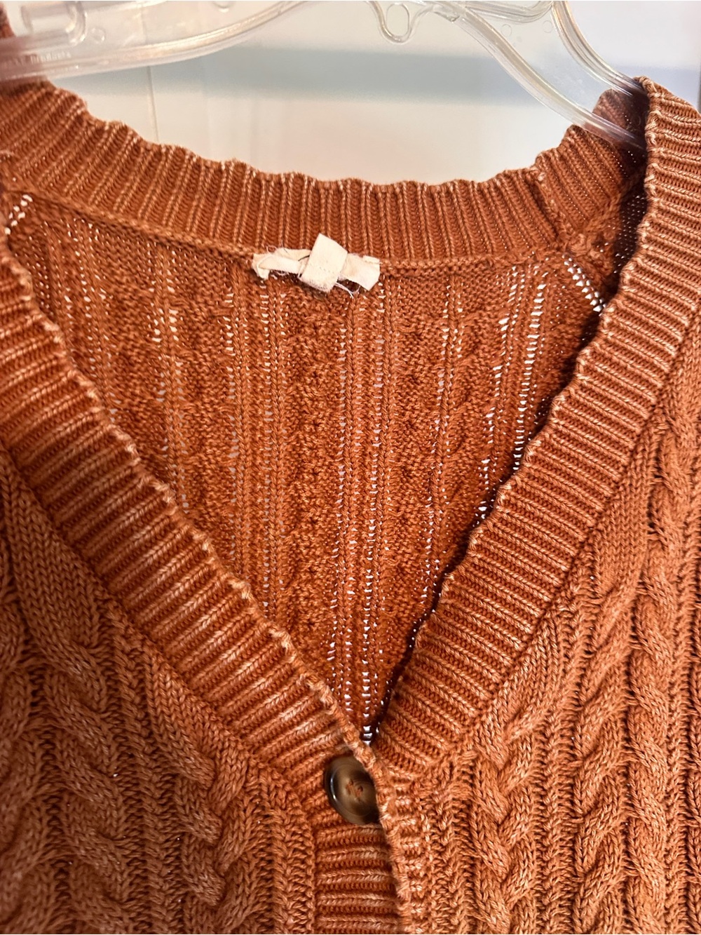 easel Cable‎ Knit Button-Front Cardigan - Rust Brown - Picture 5 of 11